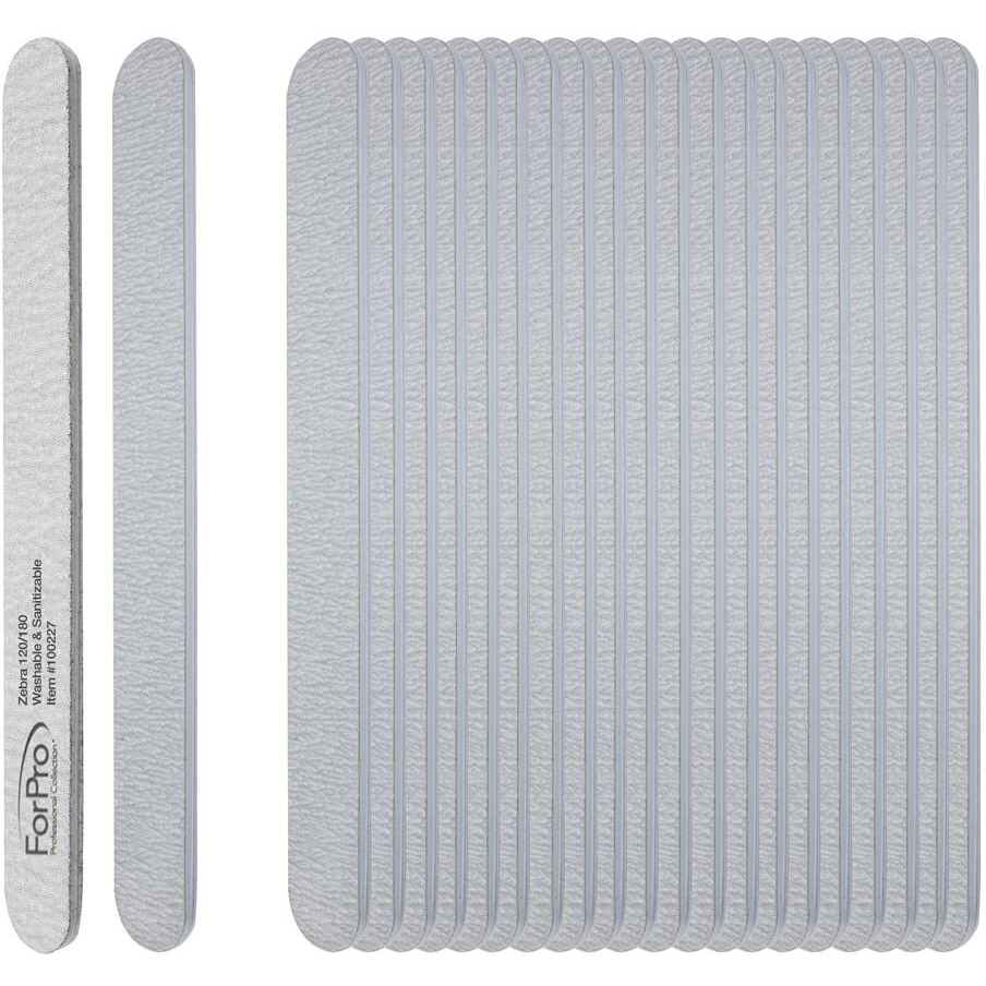 Forpro Zebra Foam Board, 120/180 Grit, Double-Sided Manicure Nail File, 7 L X .75 W 50-Count
