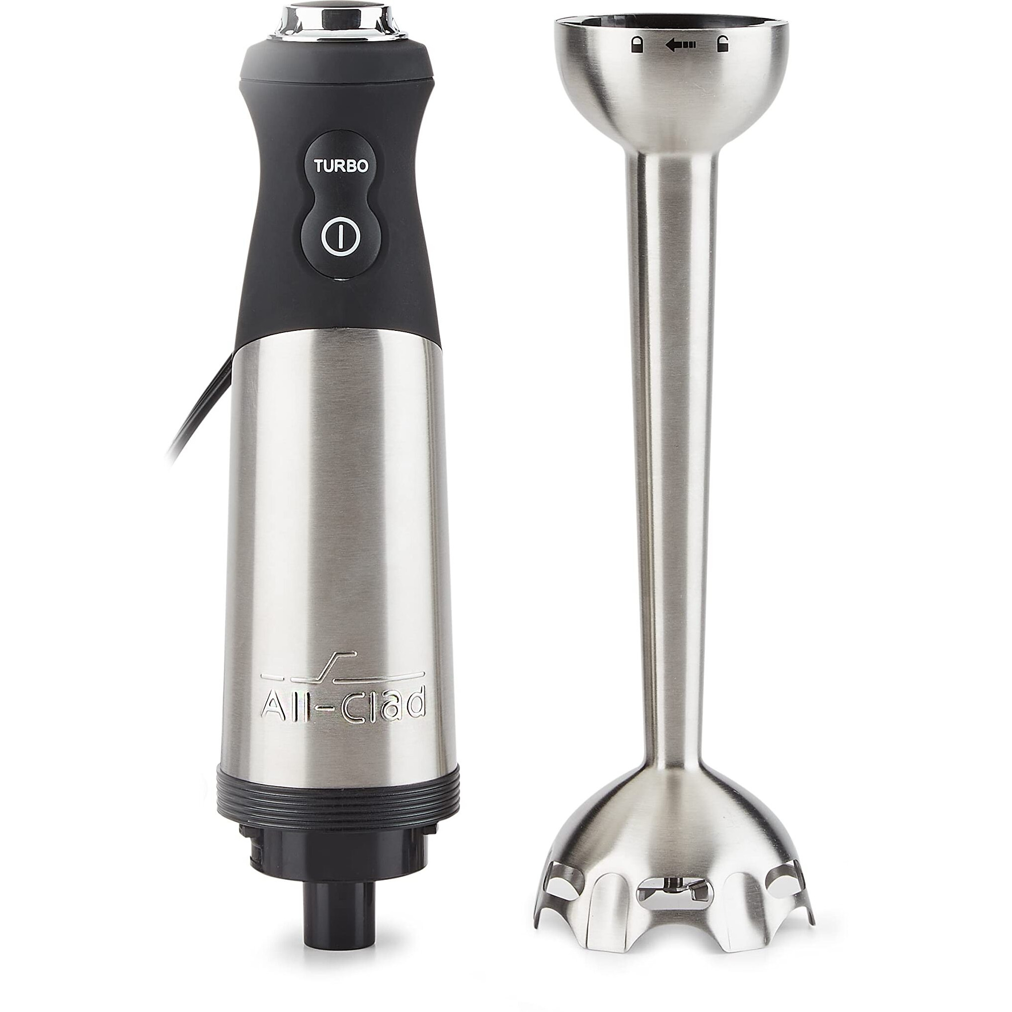 All-Clad Electrics Stainless Steel Immersion Blender 2 Piece Turbo Function 600 Watts Detachable, Variable Speed Control, Hand Blander, 9-1/4-Inch