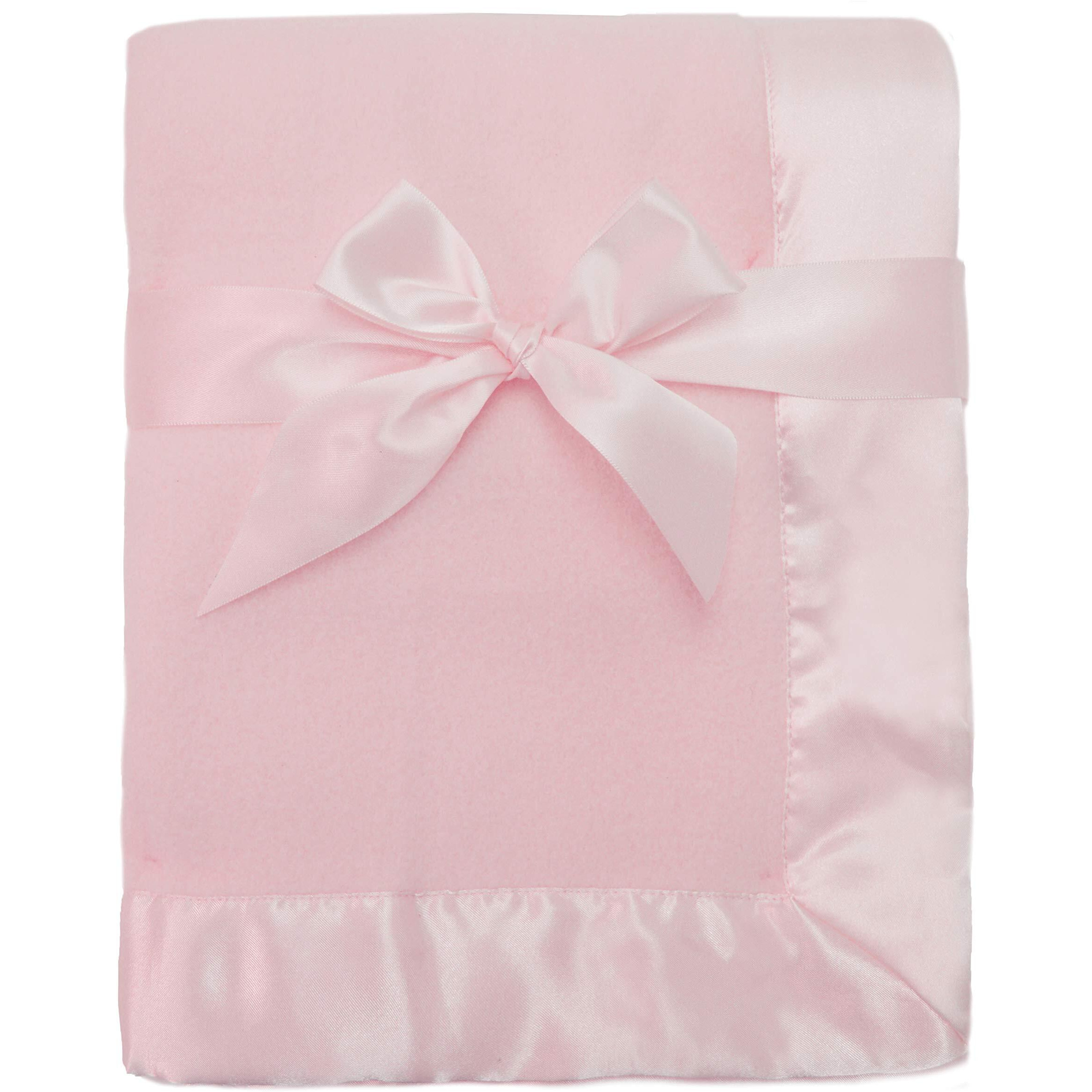 American Baby Company Fleece Blanket With Silk-Like Satin Trim, Soft, Warm & Cozy, Pink, 30" X 40" For Boys And Girls, Perfect For Baby Carrier, Stroller, Travel And Gifting