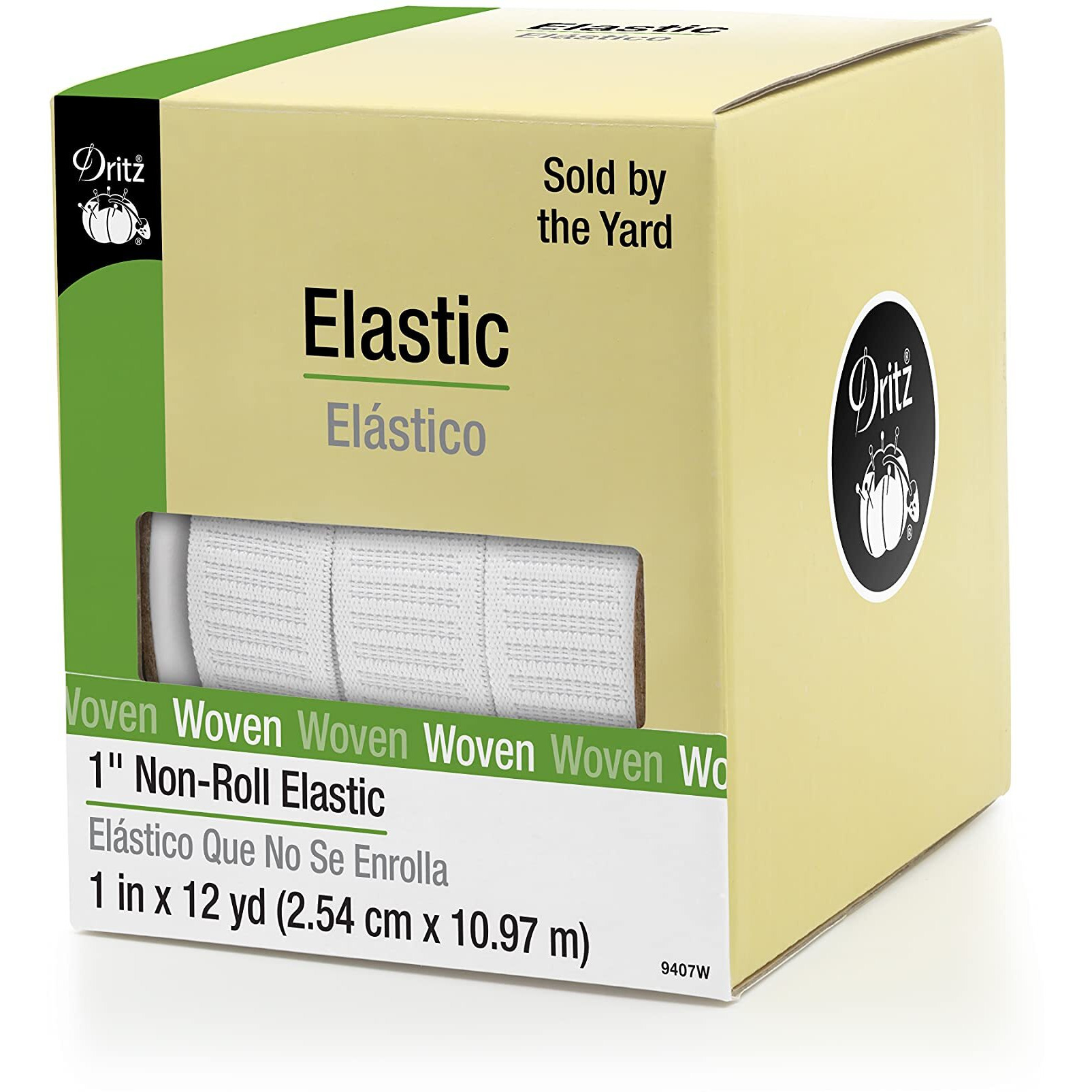 Dritz 9407W Non-Roll Woven Elastic, White, 1-Inch By 12-Yard