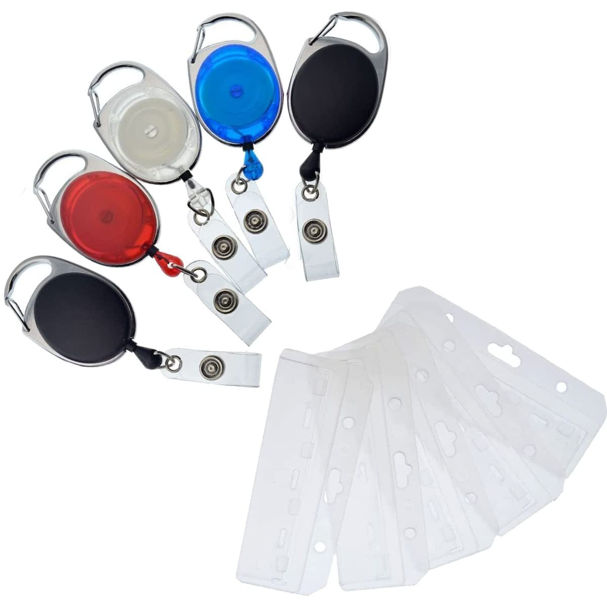 5 Pack - Premium Carabiner Badge Reels With Half Card Badge Holders - Leaves Mag Stripe Exposed For Pos And Swipe Cards By Specialist Id (Assorted Colors)