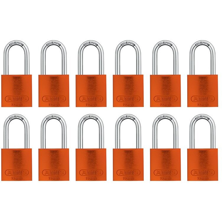 Abus Orange 72/40Hb40 Lockout Tagout Padlock W/ 1.5" Shackle, 12 Pack, Keyed Alike, 12 Padlocks With 24 Keys