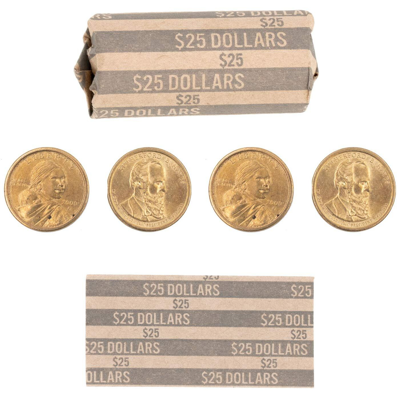 Sacagawea Dollar Coin Wrappers, 1,000 Flat Striped Coin Wrappers/Coin Rolls For Sacagawea Coins