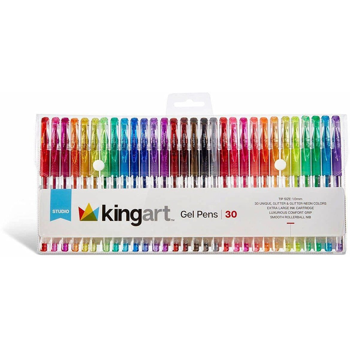 Kingart 400-30 Glitter Rollerball Gel Pens, 30 Sparkling Colors With Soft-Grip Comfort, Xl Ink Cartridge - For Coloring, Doodling, Scrapbooking, Journaling And General Use, All Ages, 30 Pens