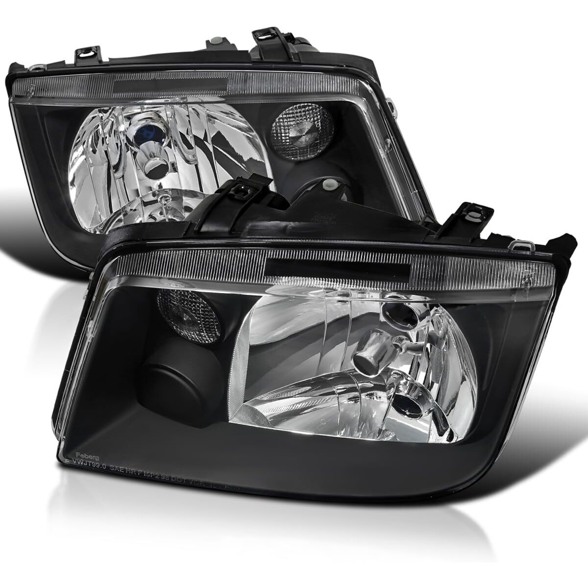 Spec-D Tuning Black Headlights W/O Built-In Fog Lights Compatible With 1999-2005 Volkswagen Jetta Bora Mk4 1999-2005 L+R Pair Head Light Lamp Assembly