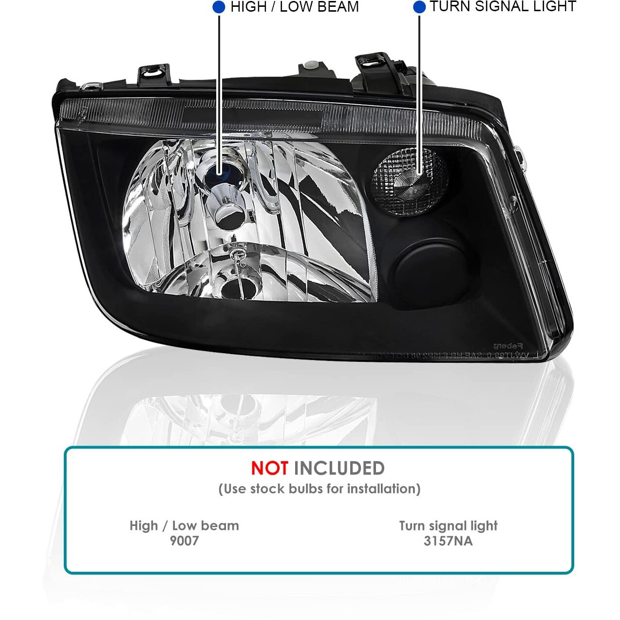 Spec-D Tuning Black Headlights W/O Built-In Fog Lights Compatible With 1999-2005 Volkswagen Jetta Bora Mk4 1999-2005 L+R Pair Head Light Lamp Assembly