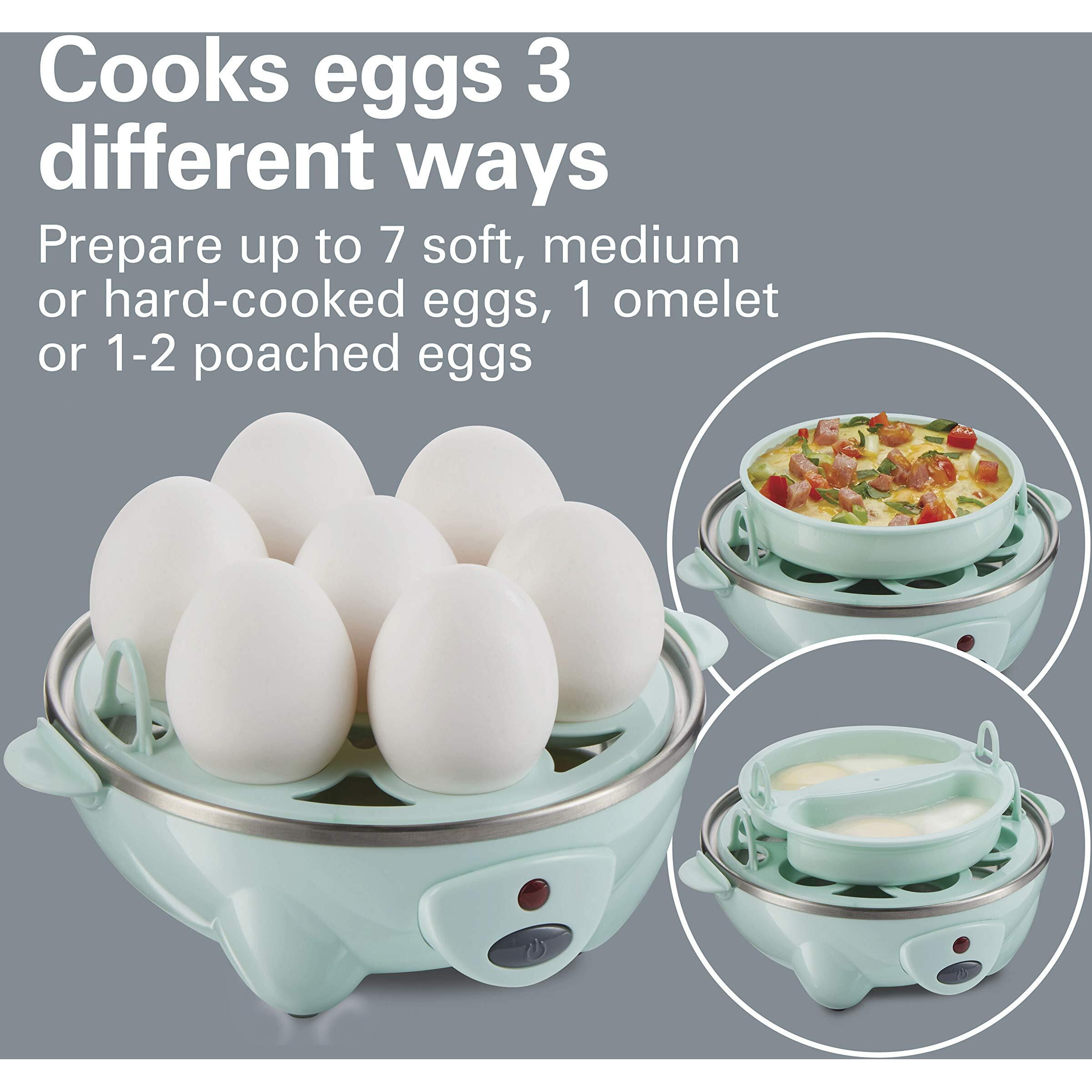 Hamilton Beach 3-In-1 Electric Egg Cooker For Hard Boiled Eggs, Poacher, Omelet Maker & Vegetable Steamer, Holds 7, Mint (25504)