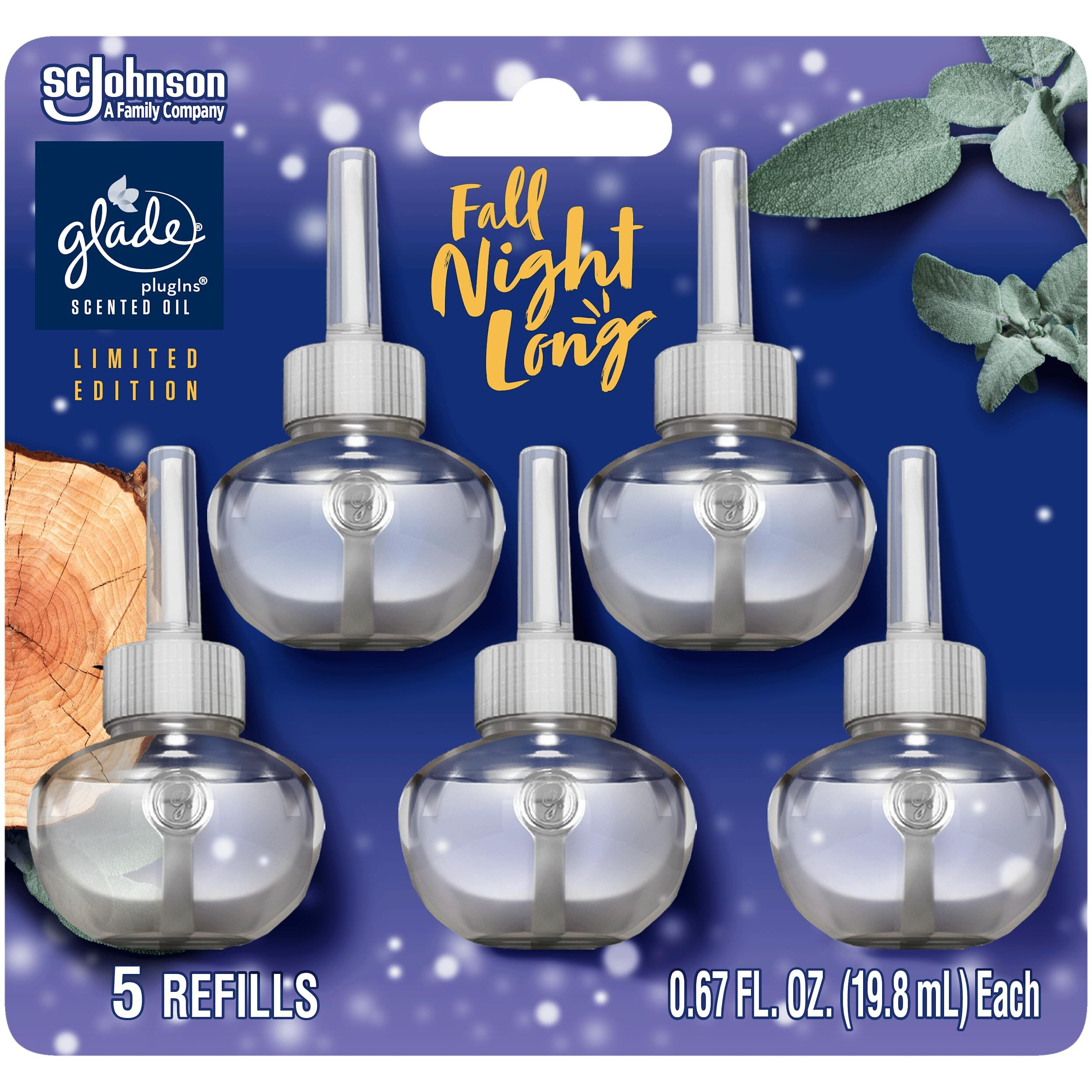 Glade Plugins Refills Air Freshener, Scented And Essential Oils For Home And Bathroom, Fall Night Long, 3.35 Fl Oz, 5 Count