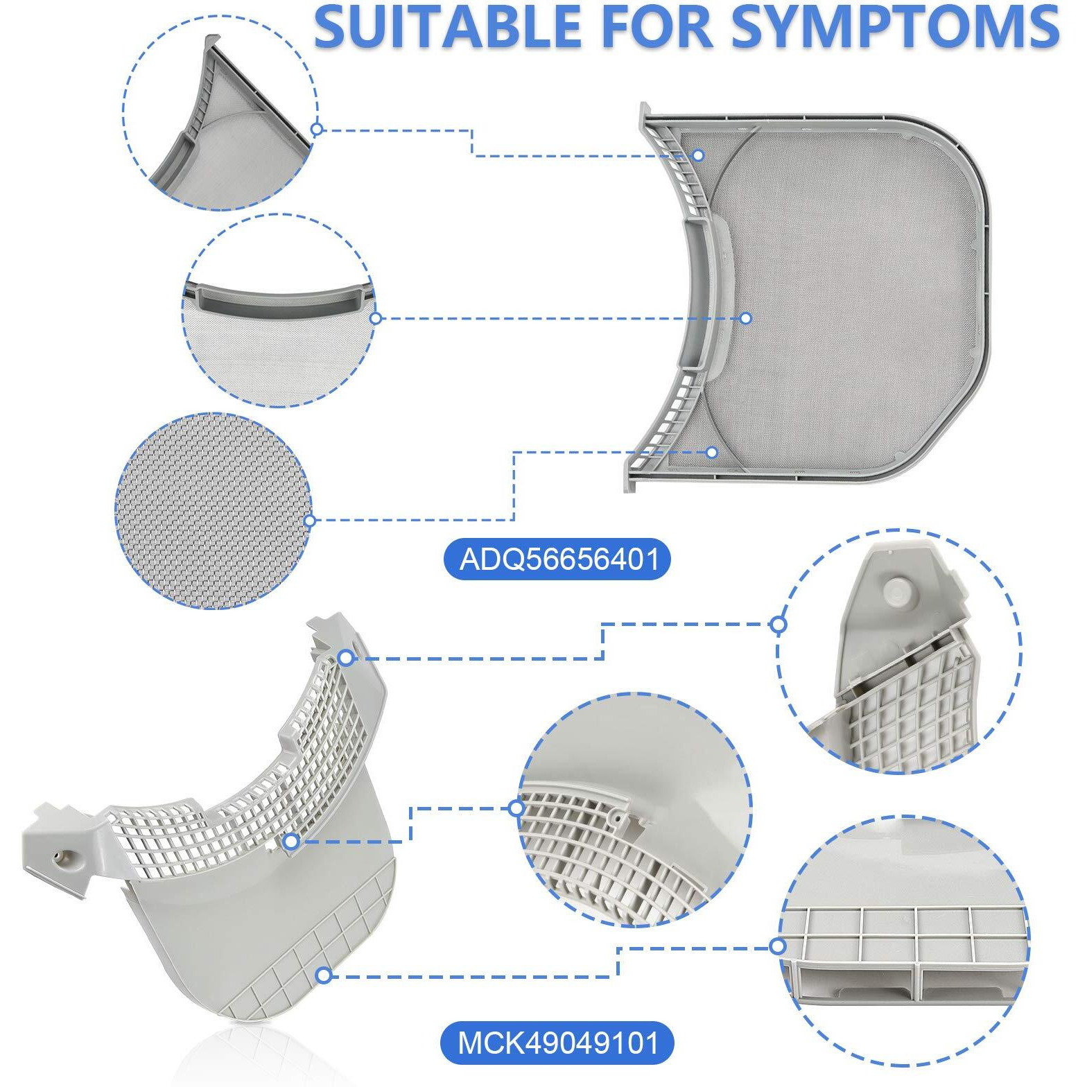 Adq56656401 Dryer Lint Filter Upgraded Stainless Steel Mesh & Mck49049101 Lint Trap Cover Housing For Lg Adq566564 & Ken-More Elite Dryer Lint Screen Replacement