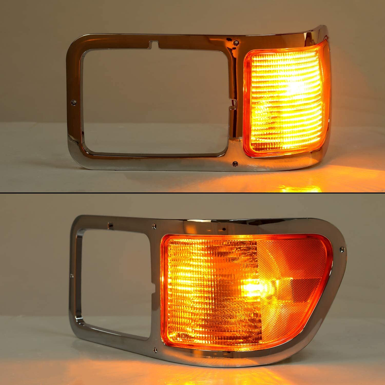 Ecotric Left Corner Signal Lights Compatible With 2000-2015 Ford F650 F750 W/Chrome Casing Headlight Bezel Trim Driver Side Replacement For Fo2520196