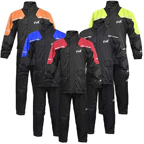Hwk Motorcycle Rain Suit For Men And Women, Two-Piece Waterproof Motorcycle Rain Gear With Reflective Rain Jacket And Rain Pants For Weatherproof All-Season Riding, Hi-Vis Green, 4X-Large