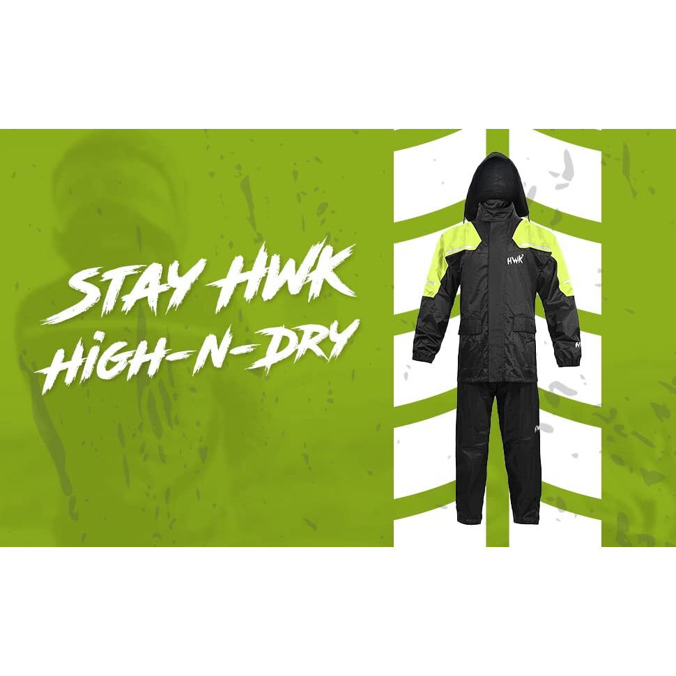 Hwk Motorcycle Rain Suit For Men And Women, Two-Piece Waterproof Motorcycle Rain Gear With Reflective Rain Jacket And Rain Pants For Weatherproof All-Season Riding, Hi-Vis Green, 4X-Large