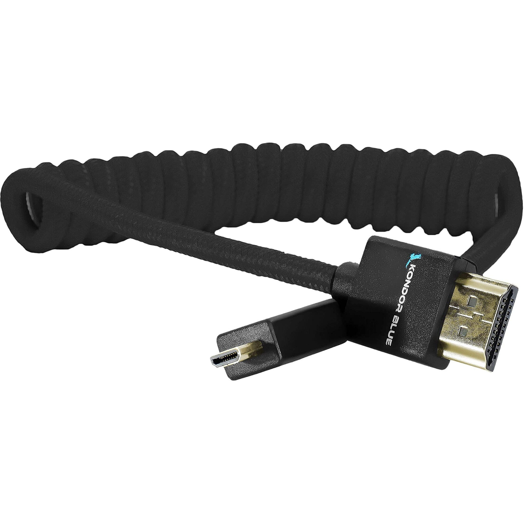 Kondor Blue 4K Micro Hdmi To Hdmi Thin Short Coiled Braided Cable For On-Camera Monitors, Capture Cards + More | 4K/60Hz | 18Gbps 3D Hdr Metadata | 12" ~ 24" Inch | Black