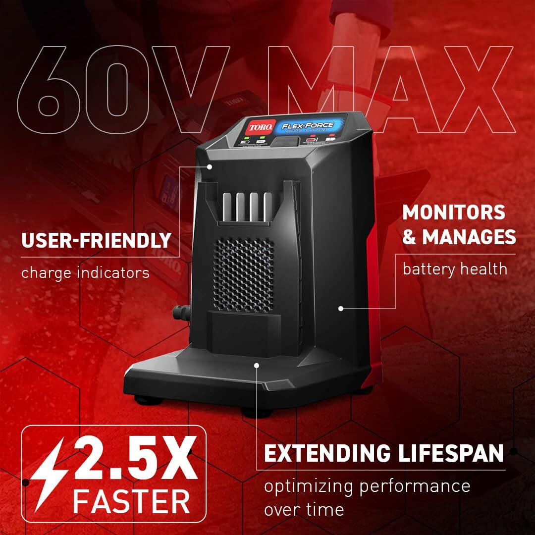 Toro 2 Ampere 60 Volt Max Lithium Ion Battery Charger Compatible With Flex-Force Power System Tools With Charge Status Light Indicators, Black