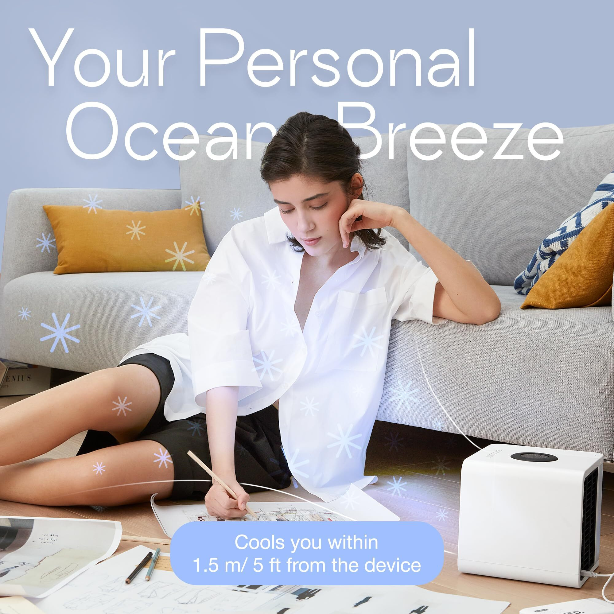 Cooling Fan For Desk And Car - Portable Evaporative Air Cooler For Camping - Small Ice Fan For Tent - Personal Air Conditioners Evalight, White