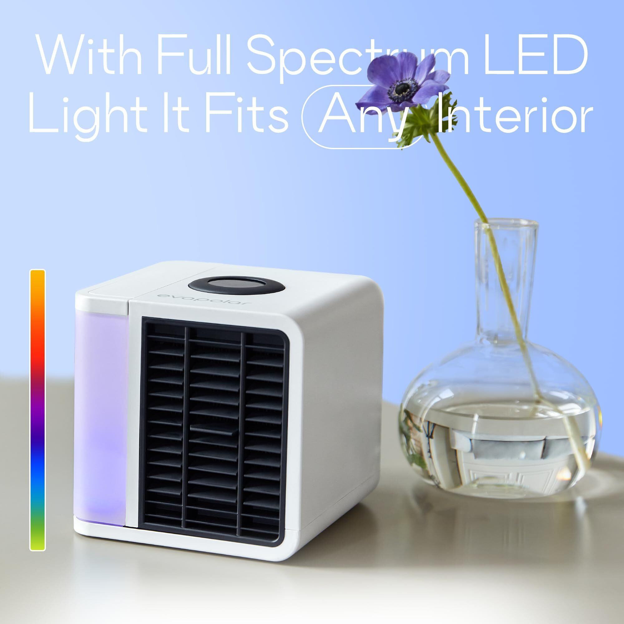 Cooling Fan For Desk And Car - Portable Evaporative Air Cooler For Camping - Small Ice Fan For Tent - Personal Air Conditioners Evalight, White