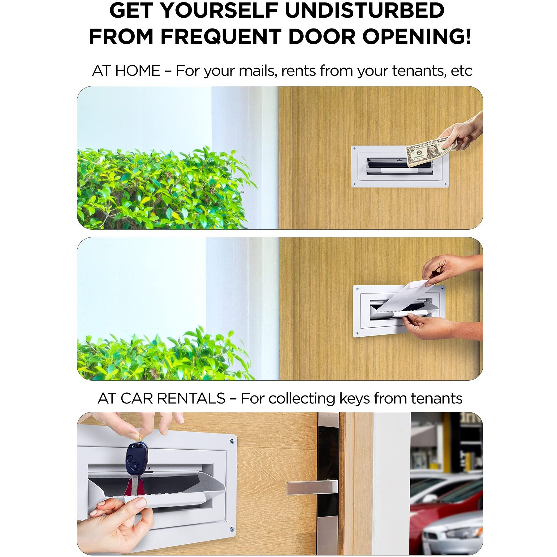 Flybold Through-The-Door Locking Key Drop Box Heavy Duty Rainproof Door Mail Slot Drop Boxes For Business With Tubular Lock Keys Baffle Prevents Money Fishing Dropbox Slots For Doors Keys Rent Deposit