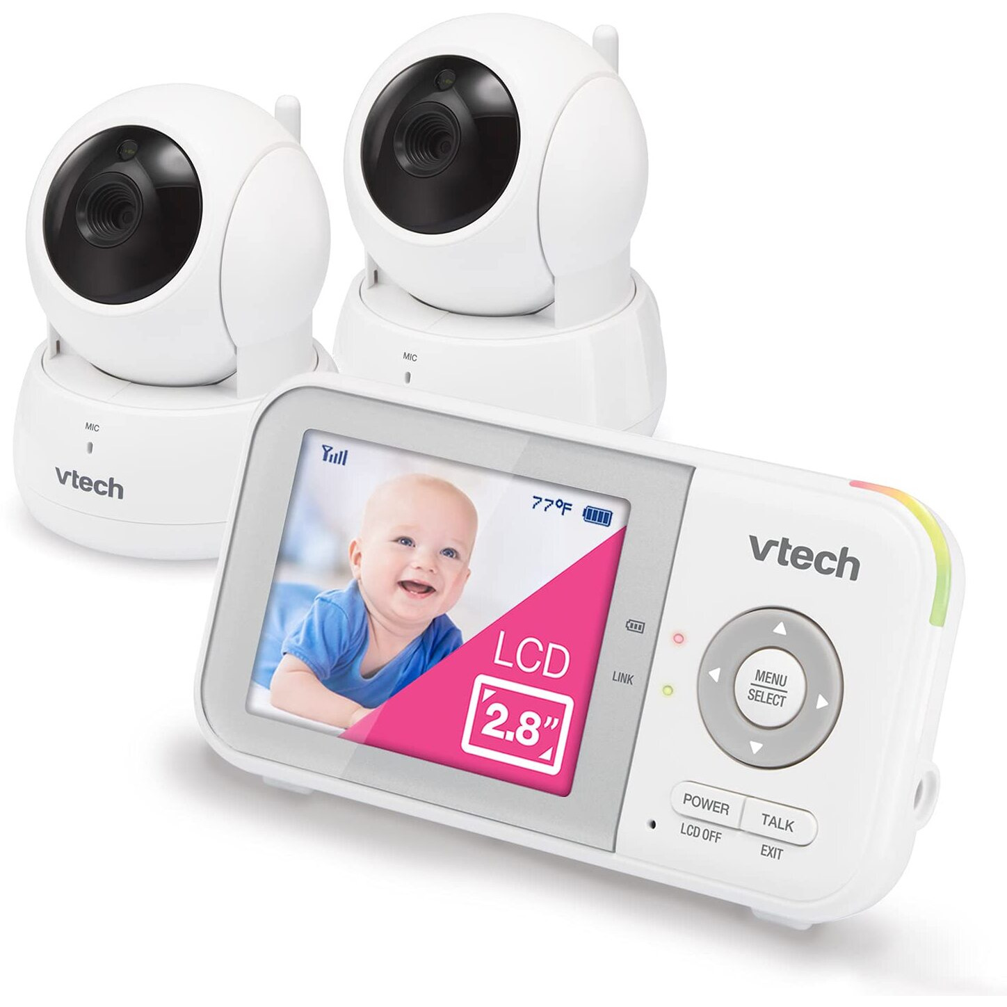 Vtech Vm923-2 Baby Monitor, 2.8Screen, 1000Ft Range, Pan-Tilt-Zoom, Night Vision, 2-Way Audio, Temperature Sensor, Lullabies, Secured Transmission No Wifi