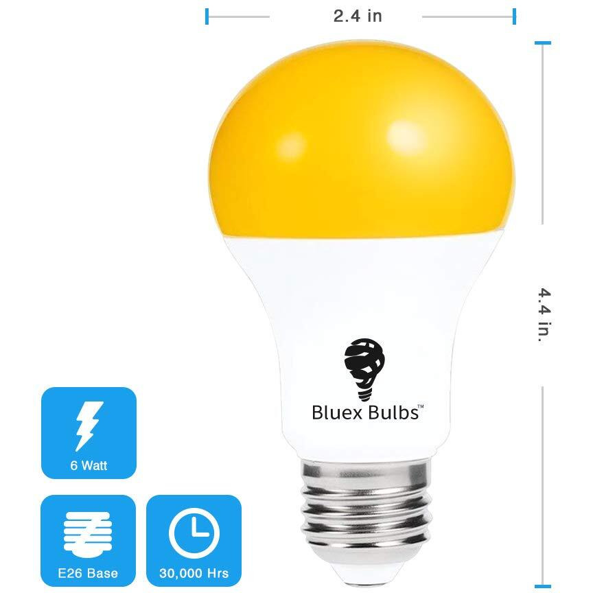 2 Pack Led Dusk To Dawn A19 Bug Light Bulbs, Yellow Bulb, Amber Light With Automatic Sensor Bulb, Led Porch Lights Security Outdoor Bulb, Auto On/Off, 2000K E26, 500 Lumens