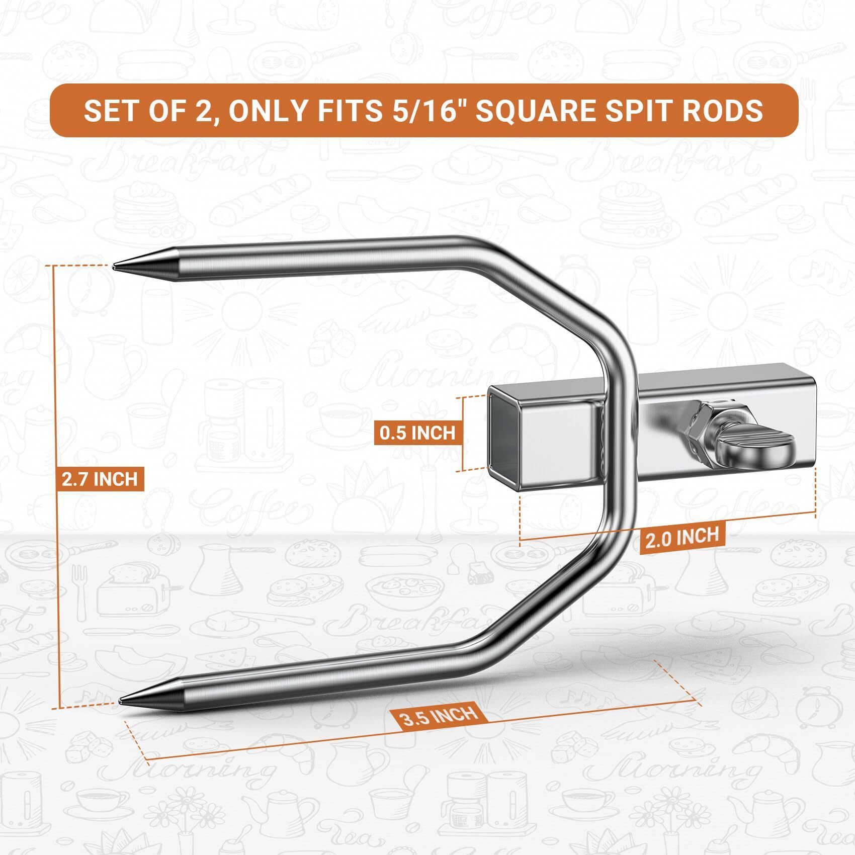 Onlyfire 6104 Chromed Heavy Duty Bbq Rotisserie Meat Fork (1 Pair), Only Fits 5/16" Square Rotisserie Spit Rods