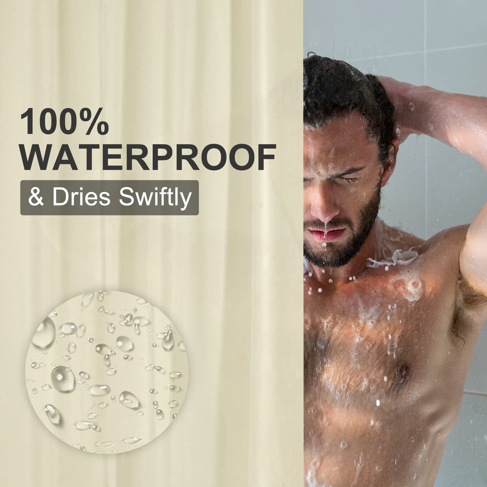 Amazerbath Shower Curtain Liner, 72X72 Beige Shower Curtain Liner, Lightweight Plastic Shower Curtain Liner, Cute Peva Waterproof Cream Shower Curtains For Bathroom With 3 Magnets And 12 Grommets