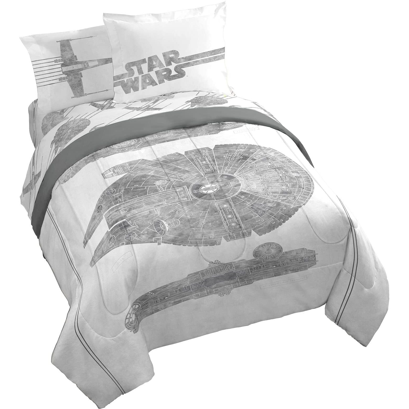 Jay Franco Star Wars Falcon Schematics 7 Piece Queen Size Bed Set - Includes Comforter & Sheet Set - Super Soft Kids Bedding Fade Resistant Microfiber