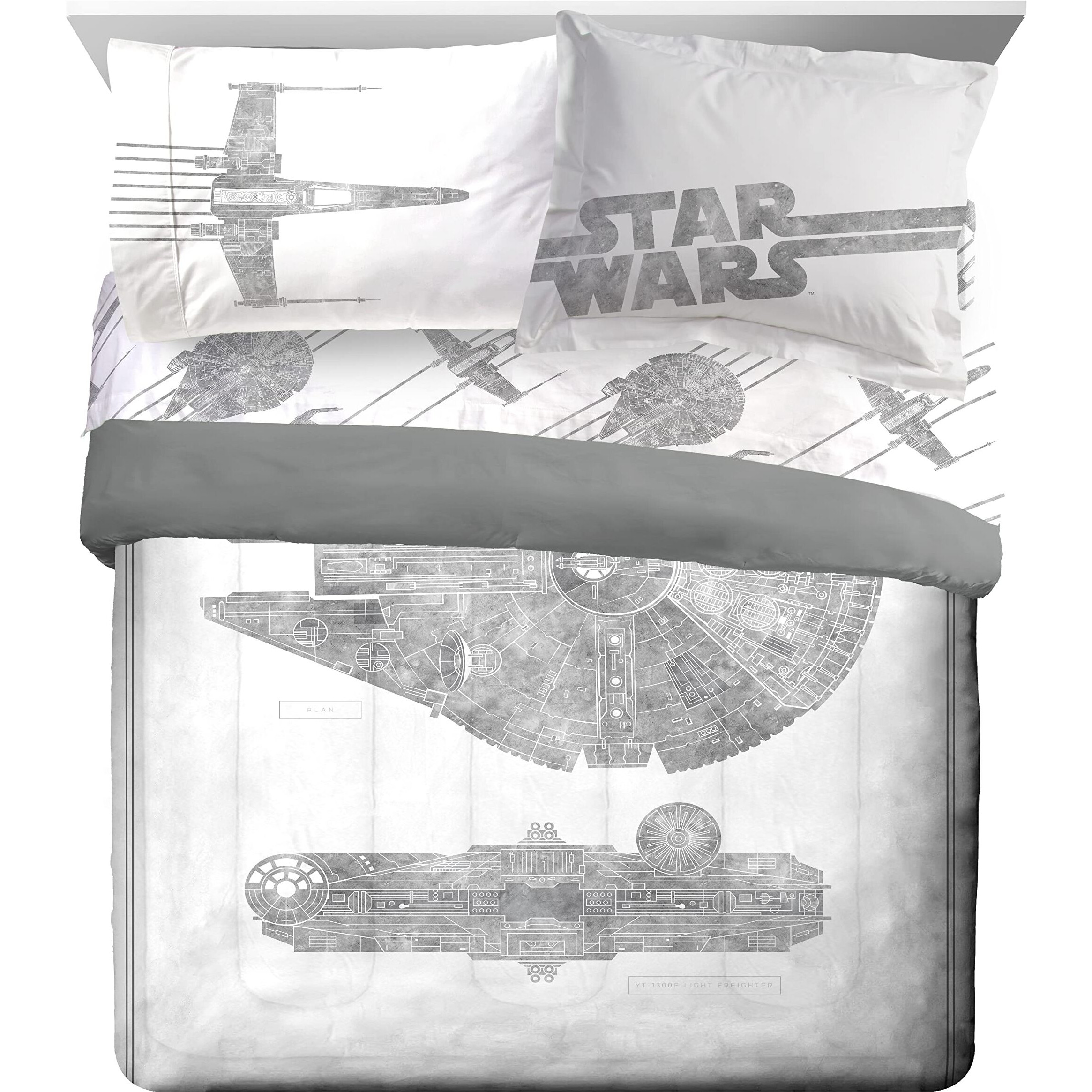Jay Franco Star Wars Falcon Schematics 7 Piece Queen Size Bed Set - Includes Comforter & Sheet Set - Super Soft Kids Bedding Fade Resistant Microfiber