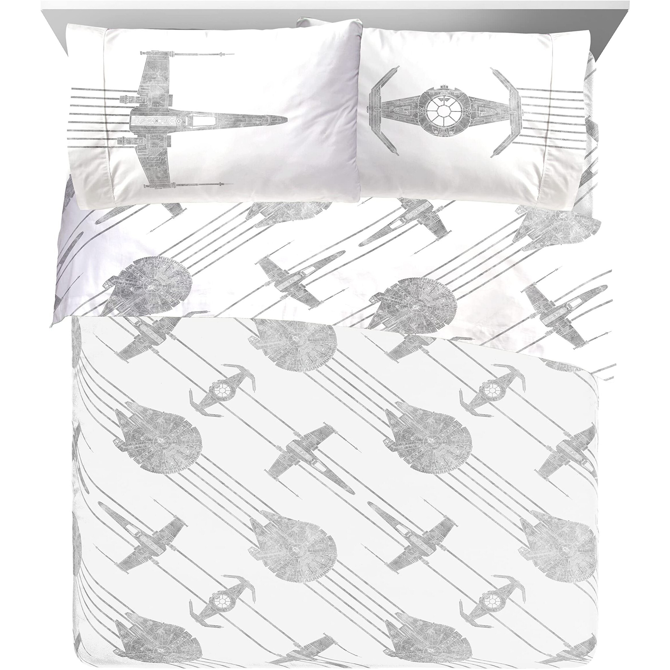 Jay Franco Star Wars Falcon Schematics 7 Piece Queen Size Bed Set - Includes Comforter & Sheet Set - Super Soft Kids Bedding Fade Resistant Microfiber