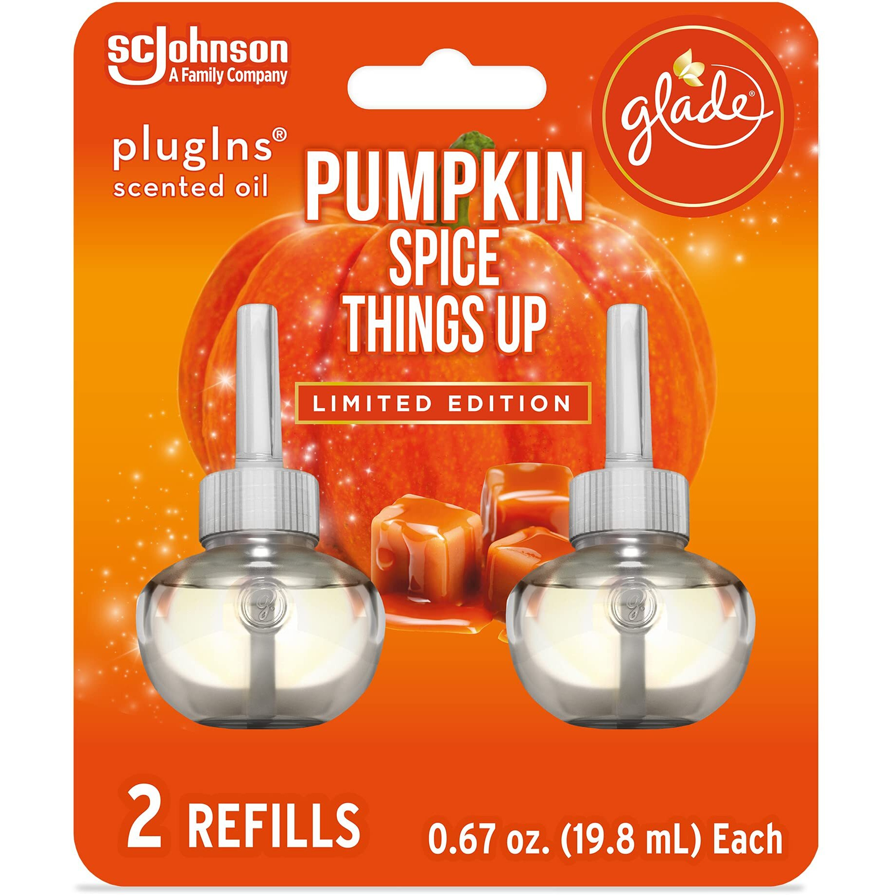 Glade Plugins Refills Air Freshener, Scented And Essential Oils For Home And Bathroom, Pumpkin Spice Things Up, 1.34 Fl Oz, 2 Count
