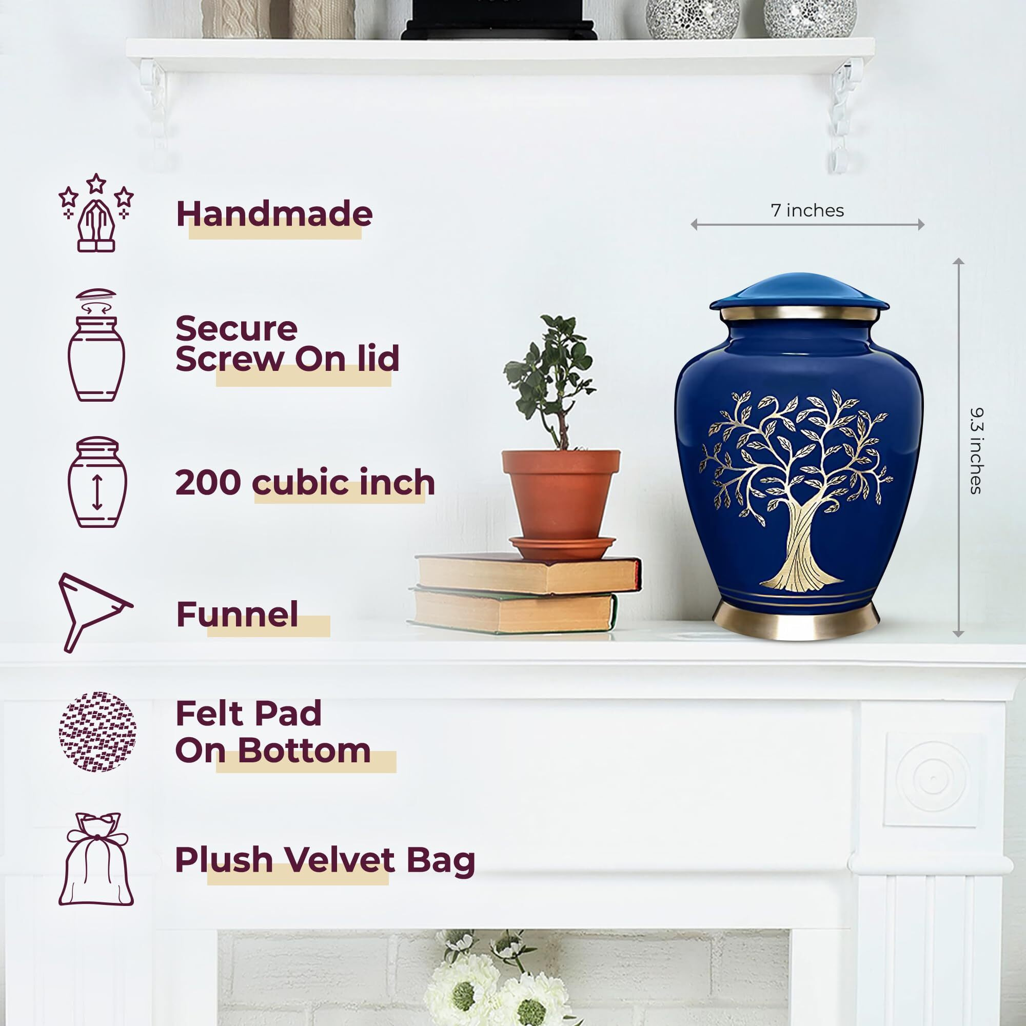 Trupoint Memorials Cremation Urns For Human Ashes - Decorative Urns, Urns For Human Ashes Female & Male, Urns For Ashes Adult Female, Funeral Urns - Blue, Large