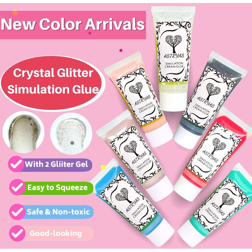 Simulation Fake Whipped Cream Glue, 9 Pcs Diy Phone Case Kit, Decoden Cream Clay Glue Silicone Cream Adhesive Set With 14 Plastic Decorating Mouth For Handmade Craft(Dark Color Set)(7 Solid+2 Glitter)