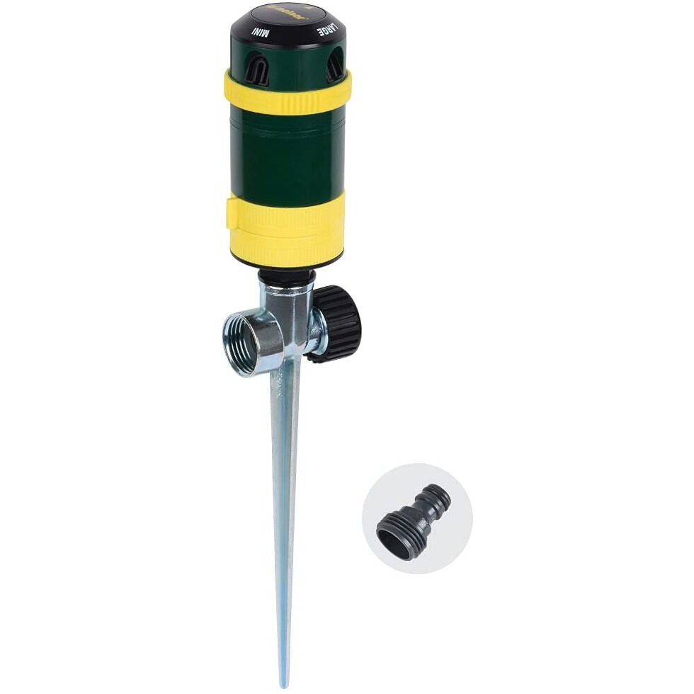 Melnor 65404Amz Turbo Rotary Sprinkler On Step Spike, 4-Pattern, Quickconnect Product Adapter, Green, Yellow