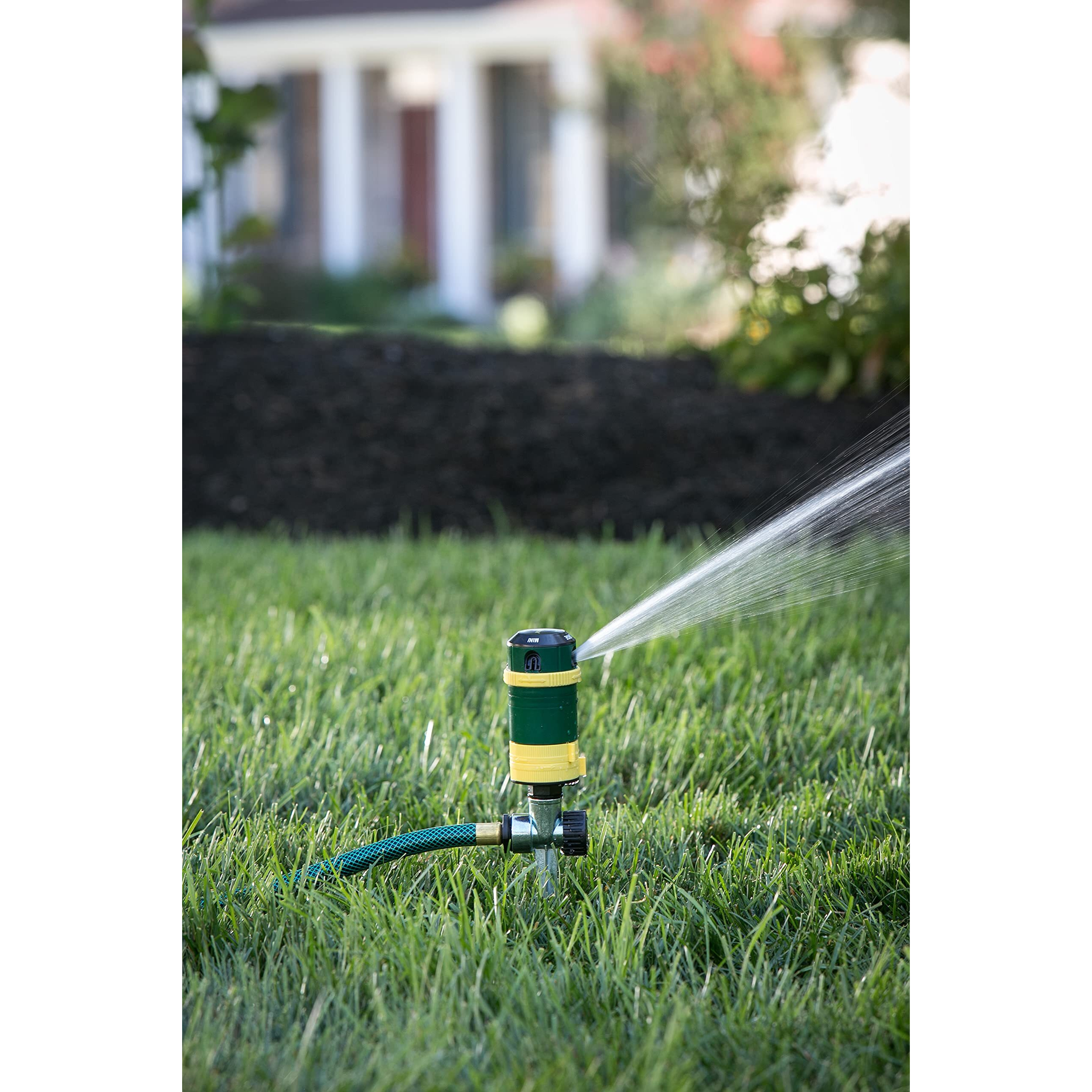 Melnor 65404Amz Turbo Rotary Sprinkler On Step Spike, 4-Pattern, Quickconnect Product Adapter, Green, Yellow