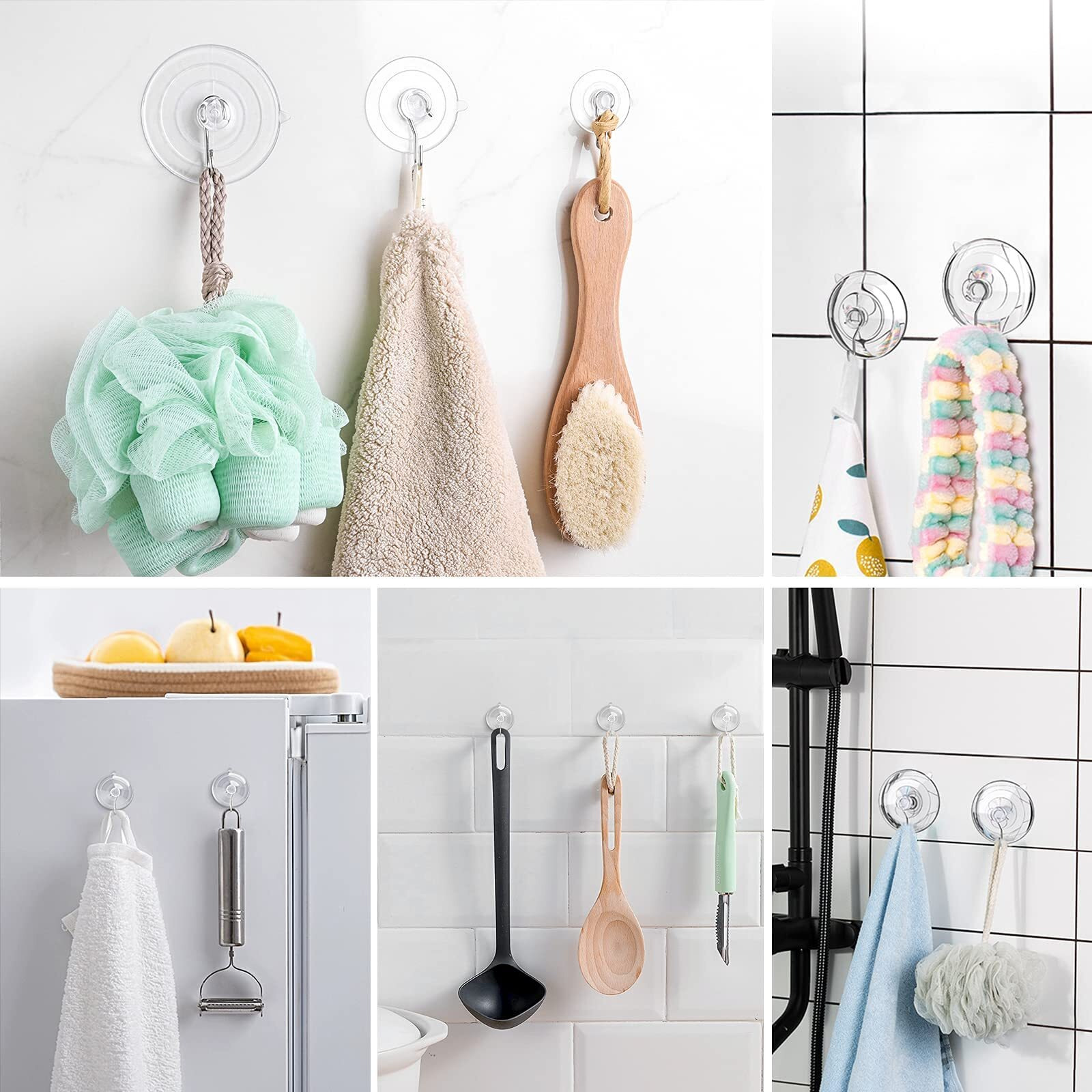 Hangerspace Suction Cup Hooks, 12 Packs Combo Set Clear Pvc Suction Cups With Metal Hooks Removable Suction Cups For Kitchen Bathroom Shower Wall Window Glass Door (2 Large, 6 Medium, 4 Small),Variety