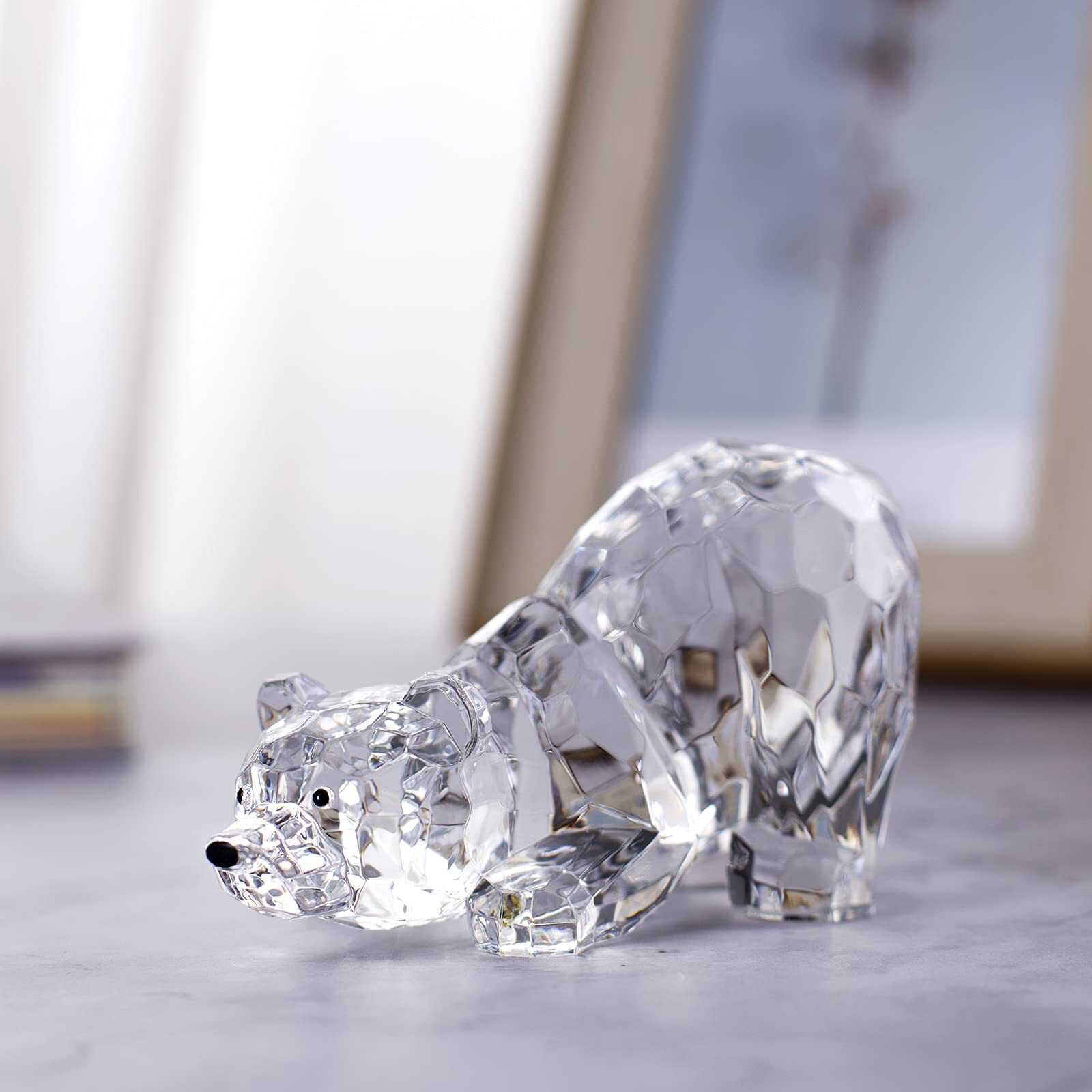 Danrecin Acrylic Bear Figurine Cute Polar Bear Home Decor Clear Animal Room Decorations For Home And Office Not Crystal (C)