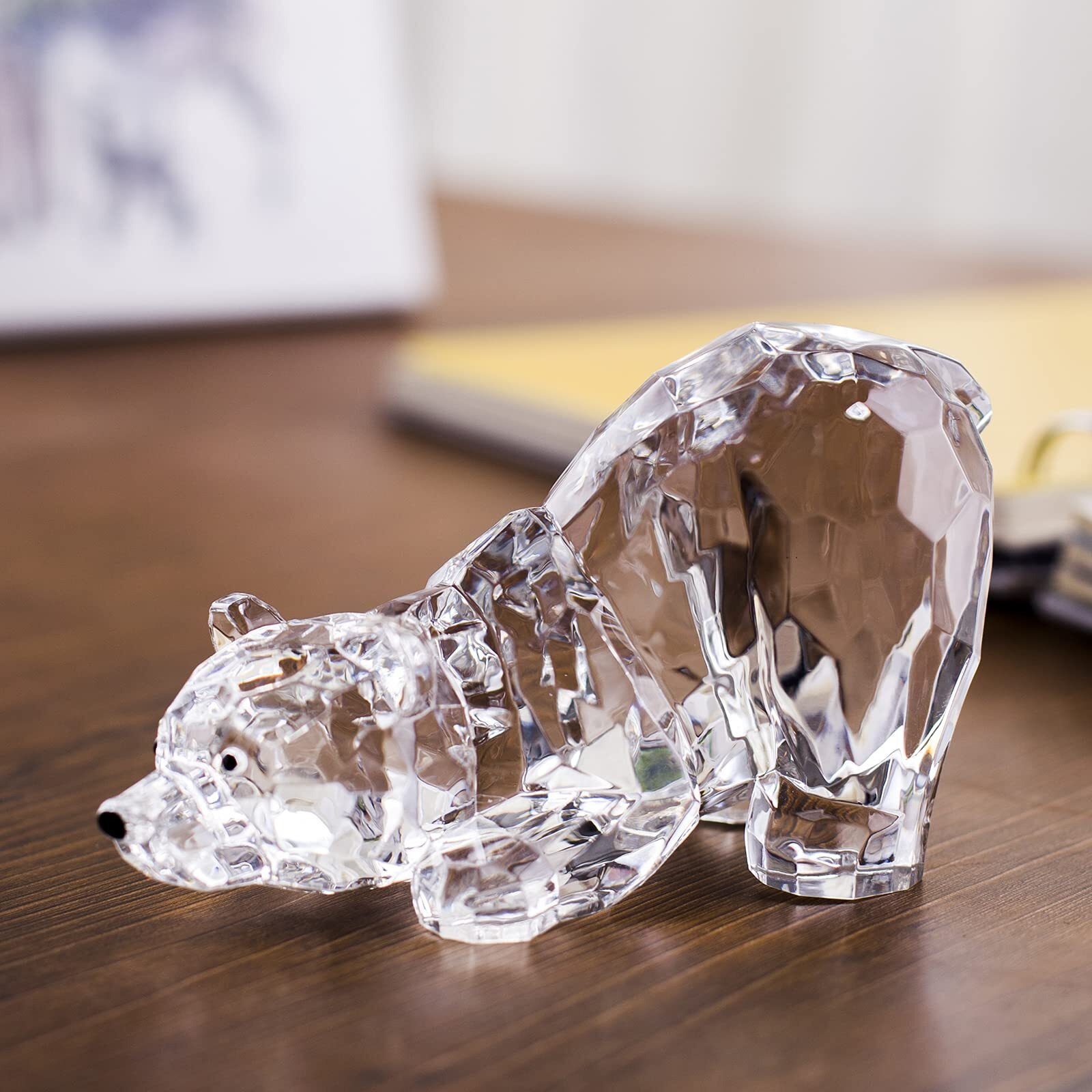 Danrecin Acrylic Bear Figurine Cute Polar Bear Home Decor Clear Animal Room Decorations For Home And Office Not Crystal (C)