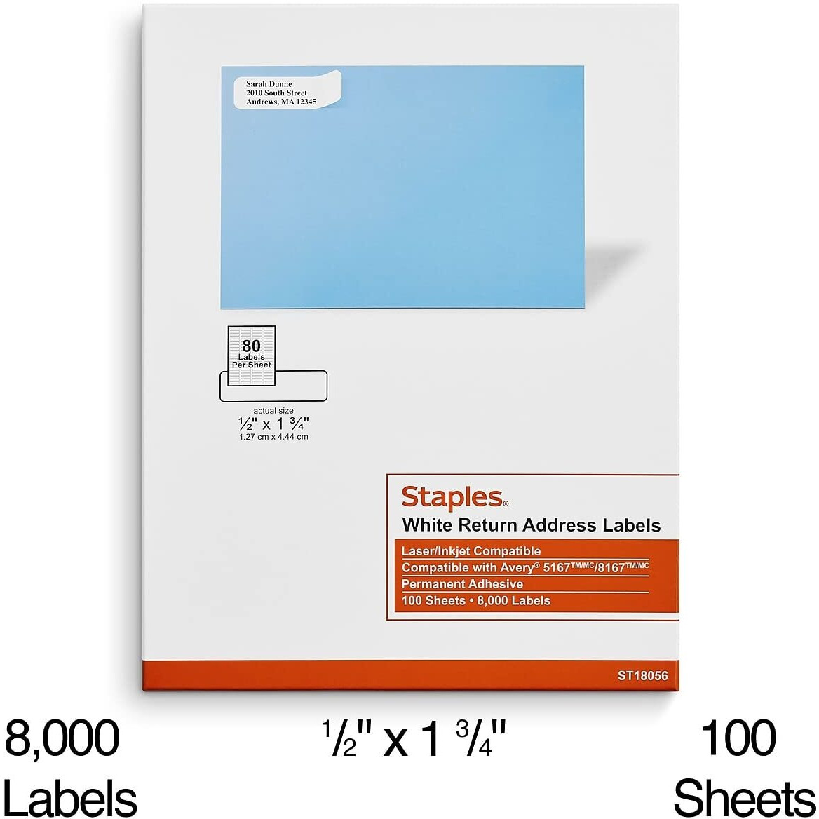 Staples 573945 Laser/Inkjet Shipping Labels 0.5-Inch W X 1.75-Inch L White 80 Labels/Sheet