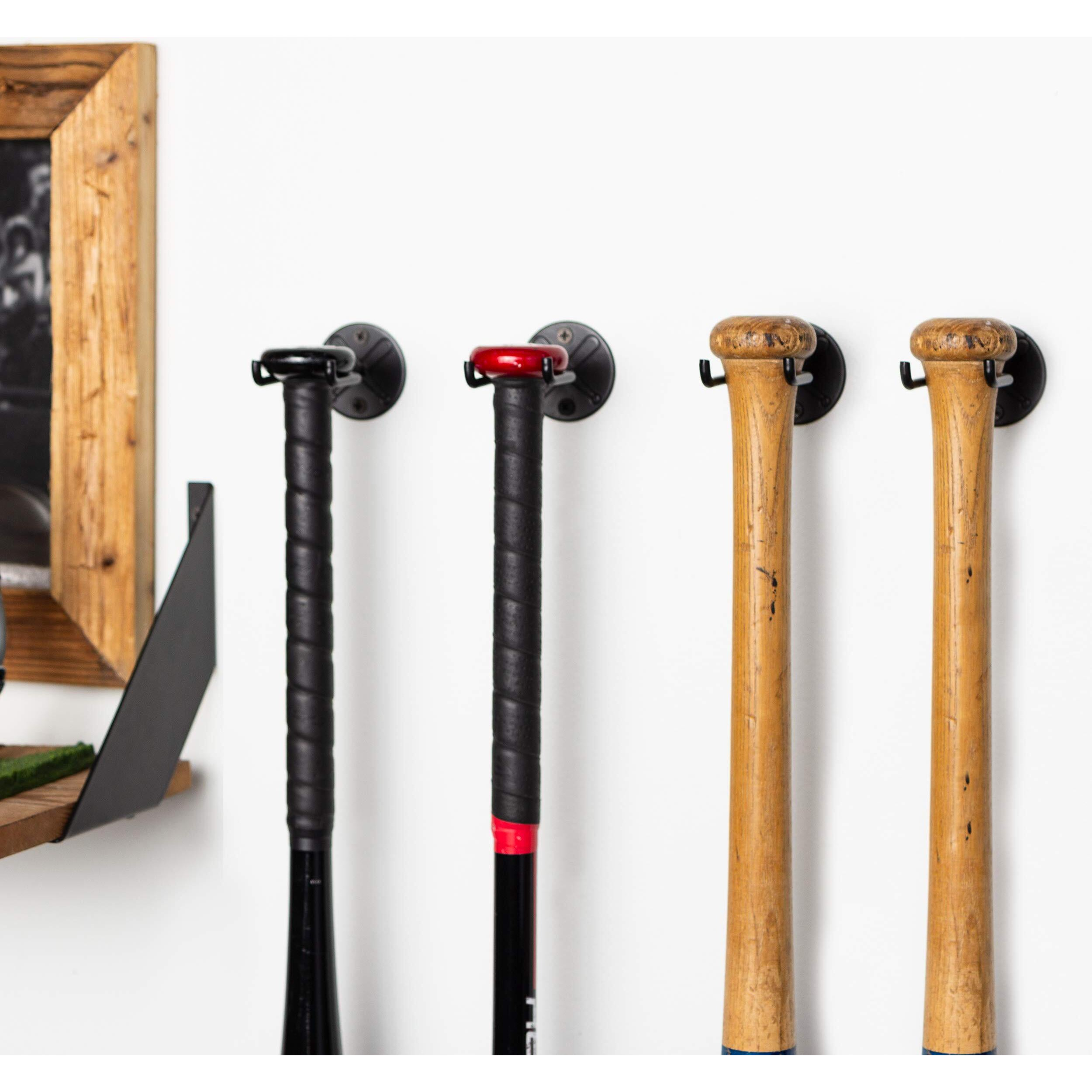Wallniture Sporta Baseball Holder, Display Stand For Baseball Bat, Ball Storage For Wall, Baseball Bat Holder Set Of 4 Black
