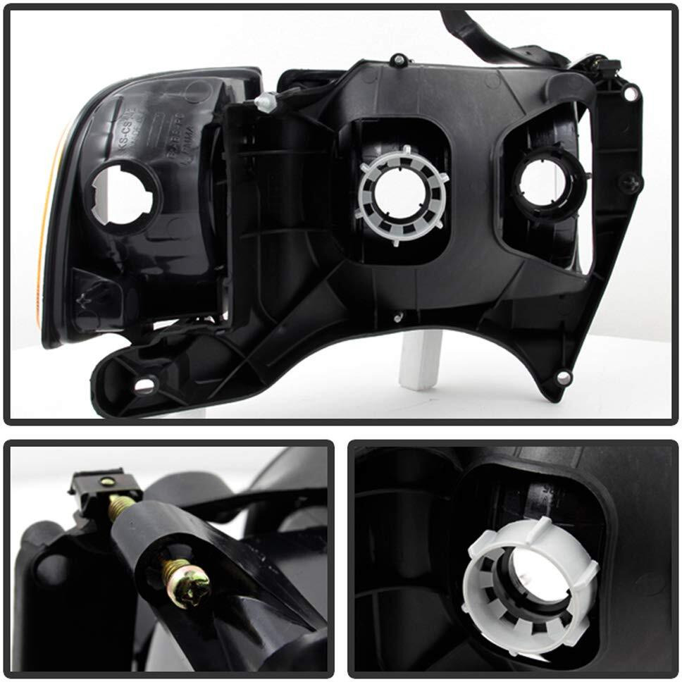 Acanii - For 1999 2000 2001 Dodge Ram 1500 Sport Model Black Headlights Headlamps W/Corner Lights Pair Set Left+Right