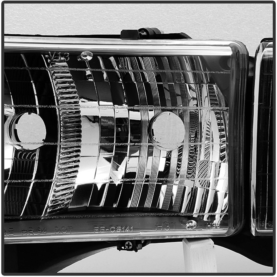 Acanii - For 1999 2000 2001 Dodge Ram 1500 Sport Model Black Headlights Headlamps W/Corner Lights Pair Set Left+Right