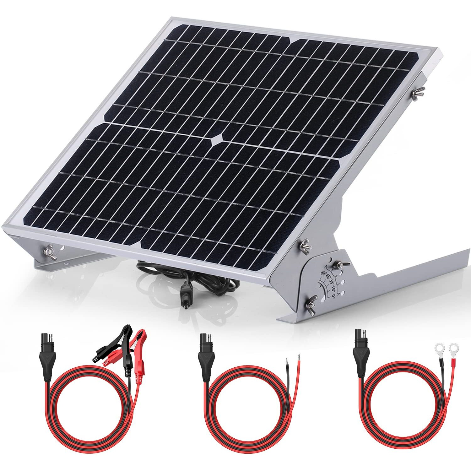 Suner Power 24V Waterproof Solar Battery Trickle Charger & Maintainer - 20 Watts Solar Panel Built-In Intelligent Mppt Solar Charge Controller + Adjustable Mount Bracket + Sae Connection Cable Kits