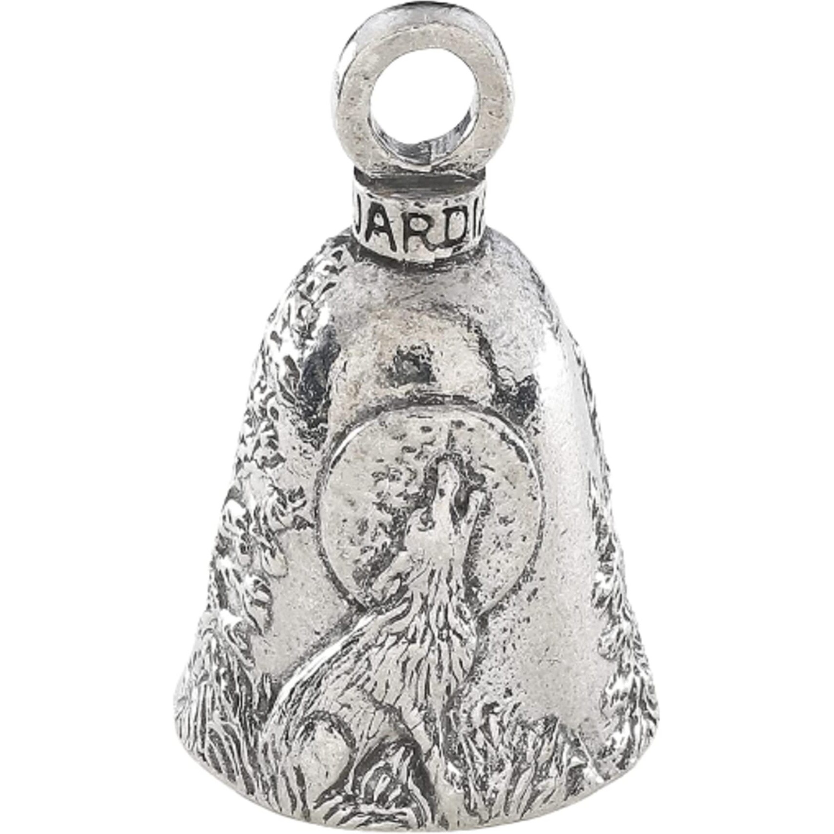 Guardian Bell Howling Wolf Good Luck Bell W/Keyring & Black Velvet Gift Bag | Motorcycle Bell | Lead-Free Pewter | Made In Usa