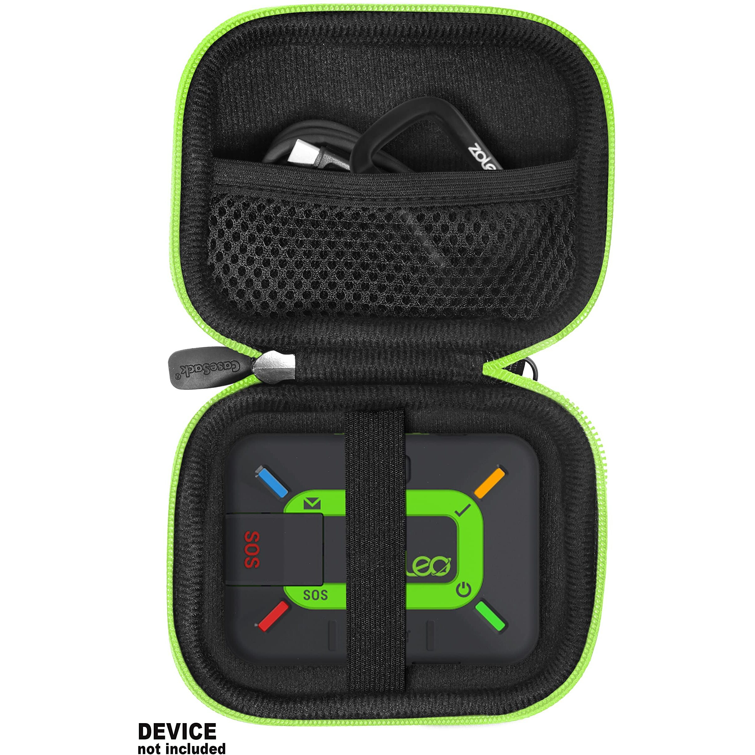 Casesack Case For Zoleo Satellite Communicator, Black With Green Zip To Match Zoleo, Mesh Accessory Pocket (Black With Green Zip)