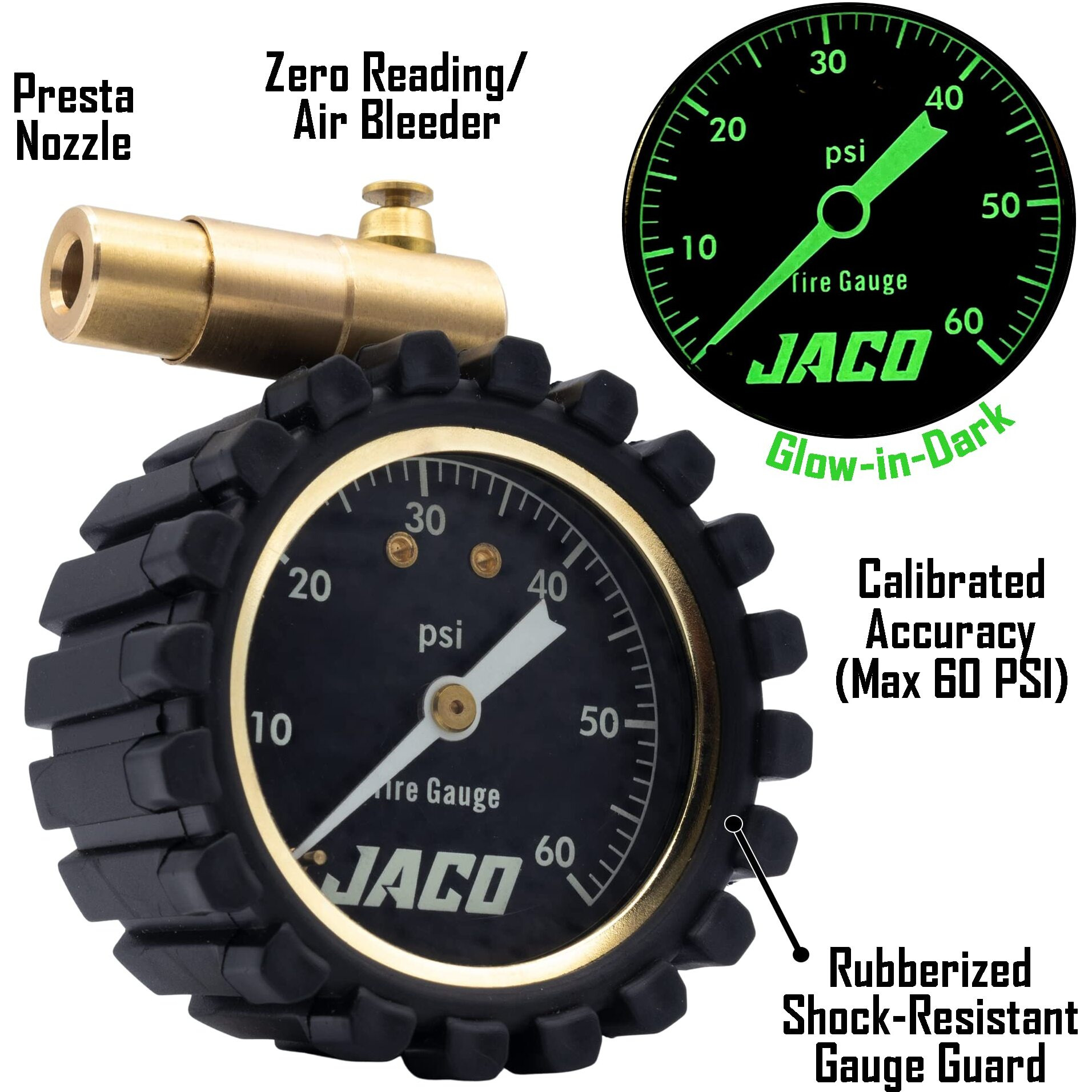 Jaco Mbx-60 Presta Tire Pressure Gauge For Bikes (Max 60 Psi) | Mtb & Xc Series