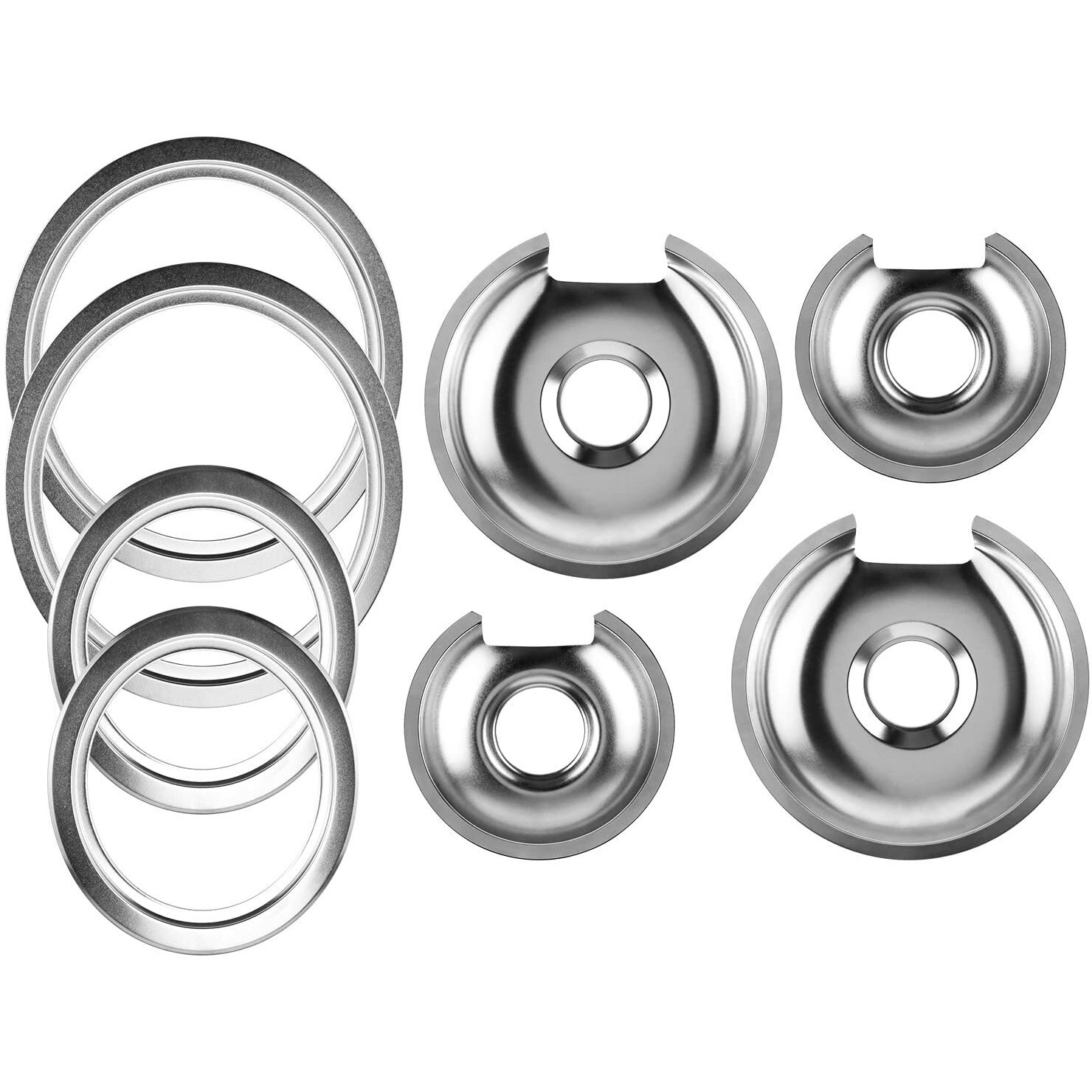 Electric Stove Burner Drip Pans 2 Large 8'' Wb32X10013 & 2 Small 6'' Wb32X10012 Chrome Burner Drip Pan Bowls Set, Drip Pan And Trim Ring Set For Electric Range By Fetechmate