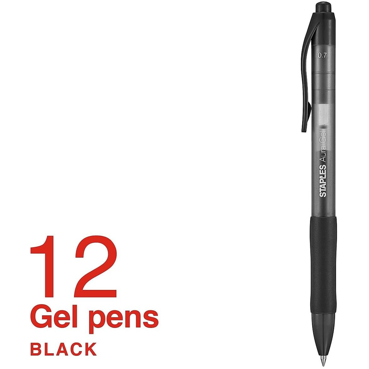Staples 2072167 Aura Gel Retractable Pens 0.7Mm Black 12Pk (29195)
