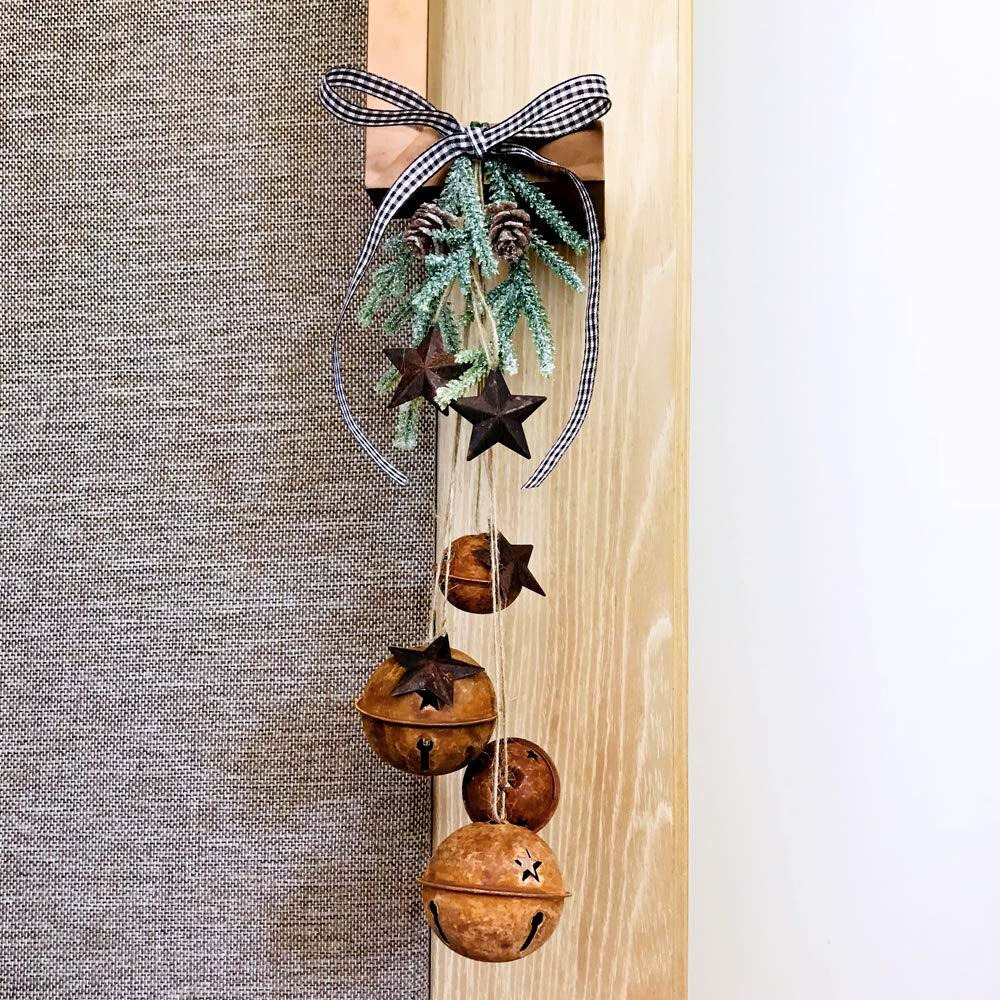 Winlyn 28 Pack Rusty Jingle Bells With Star Cutouts Christmas Sleigh Bells Rustic Metal Craft Bells Star Bells With Jute Rope Ribbon For Holiday Season Primitive Country Dcor 3 Sizes 1.6" 2.4" 3.5"