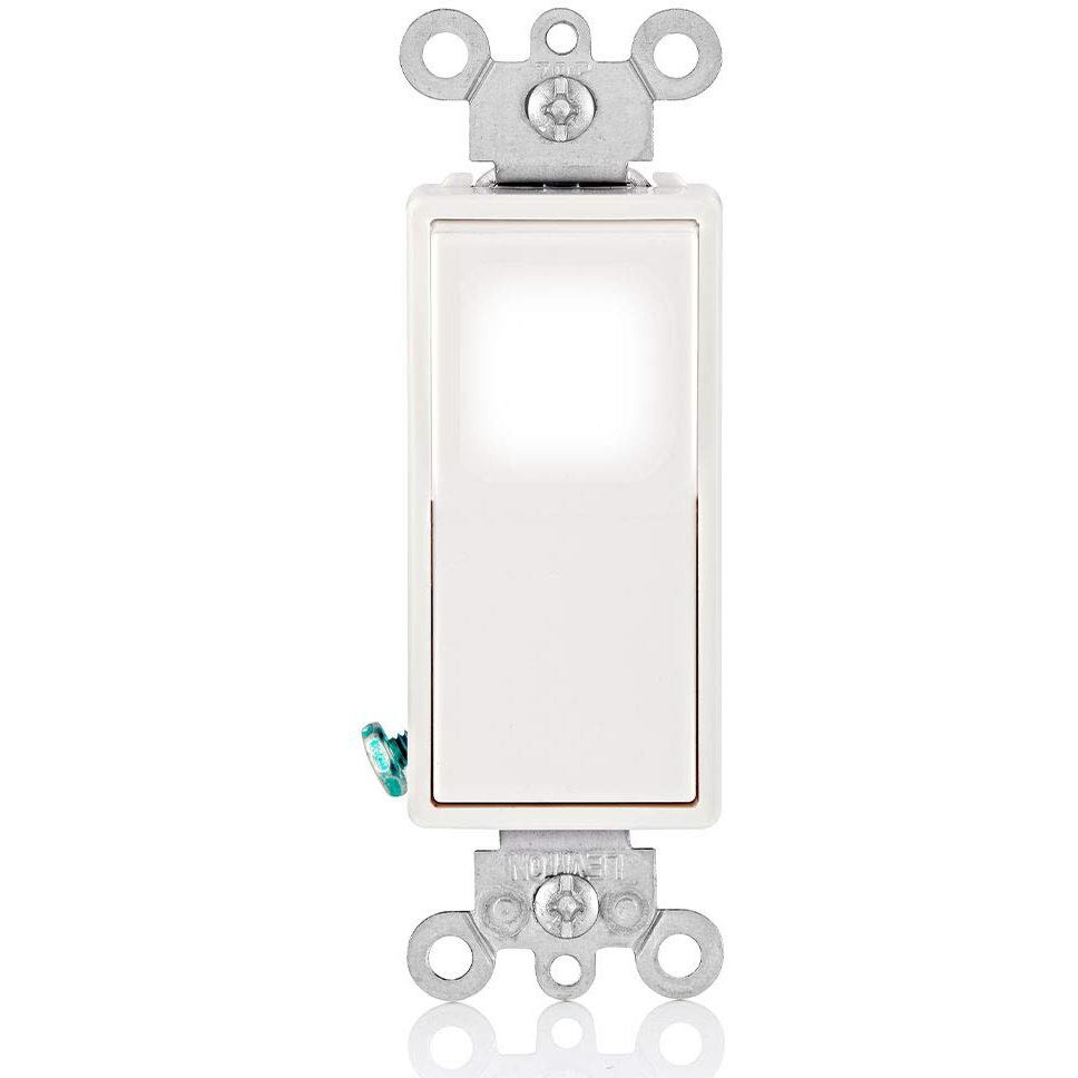Leviton L5614-2W 15 Amp, 120/277 Volt, Decora Led Illuminated Rocker 4-Way Ac Quiet Switch, Residential Grade, Grounding, White