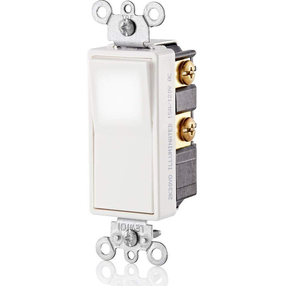 Leviton L5614-2W 15 Amp, 120/277 Volt, Decora Led Illuminated Rocker 4-Way Ac Quiet Switch, Residential Grade, Grounding, White