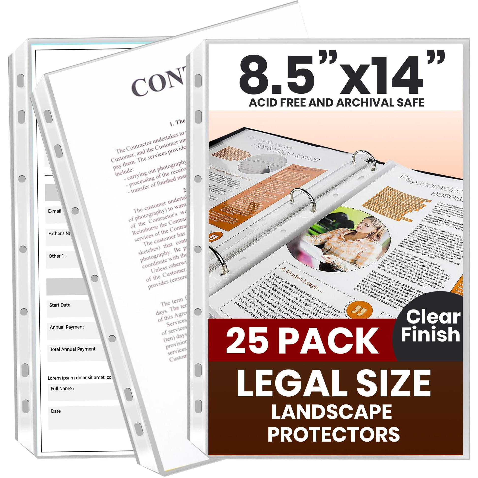 Performore 25 Pack Of 8.5X14 Legal Size Heavyweight Long Clear Sheet Protectors, Plastic Legal Paper Sleeves, Clear Archival Quality For Binders Documents